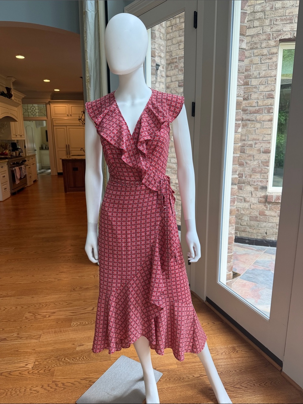 Max Studio Red white and blue Ruffle Wrap Midi Dress